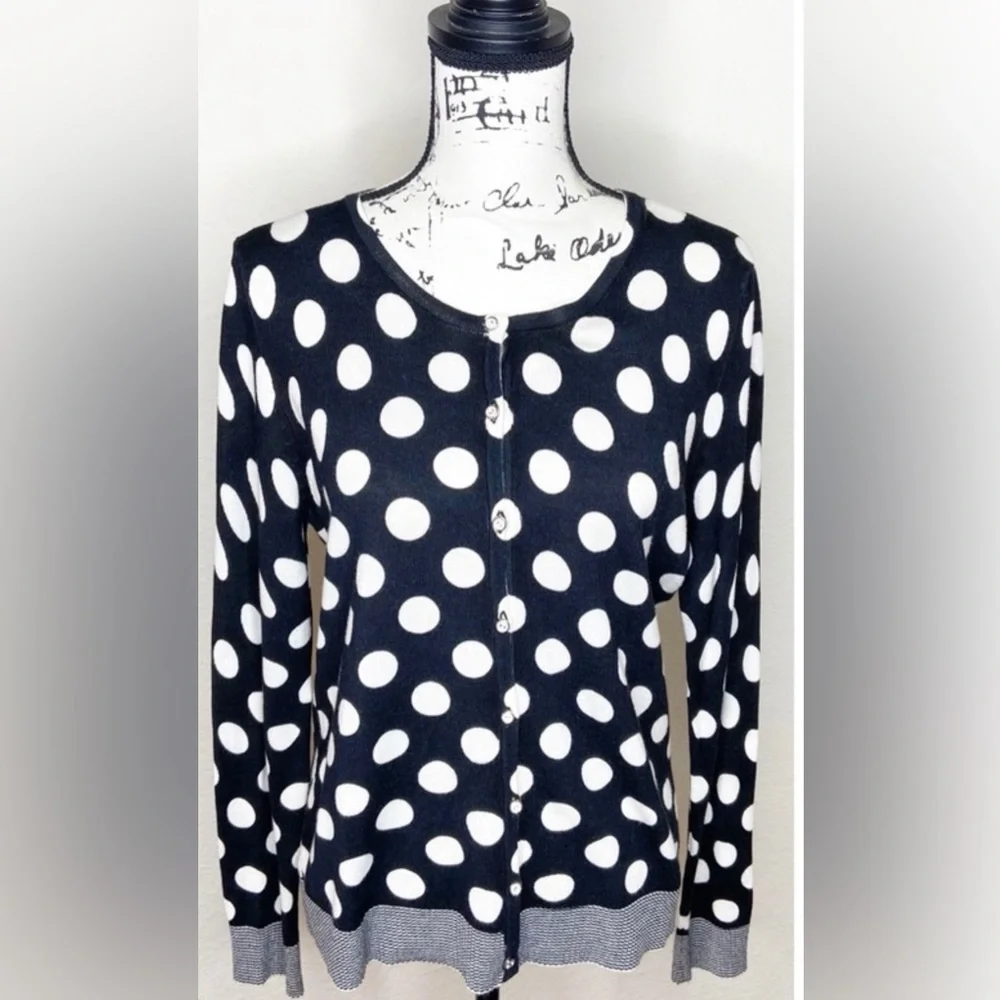 Escio Black & White Polka Dot Cardigan Sweater - Picture 1 of 4